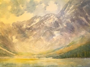 Chris Iskiw 11x14 Original painting Mountain lake-Impressionism-Watercolor COA - Picture 1 of 7