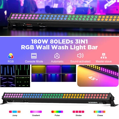 180W RGB 80 LED DMX Wall Washer Light Bar DMX Party Disco DJ Stage Lighting Show - Image 1 of 4