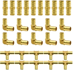 30 Stück halber Zoll Messing Pex Fittinge je 10 Winkel T-Stück Kupplung bleifrei Crimp Cin - Bild 1 von 7