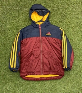 Vintage Adidas Jacket Youth Medium 10-12 Red Blue Puffer Coat Hooded Outdoor 90s - Picture 1 of 15