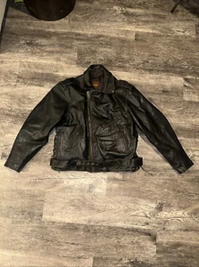 Vtg UNIK PREMIUM Distressed Brown Leather Jacket 48 U.S.A. American & Proud Rare - Picture 1 of 24