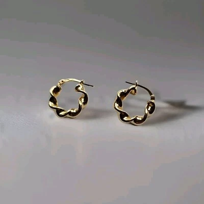 Gold on Silver Small Twist Hoop Earrings - Image 1 of 3