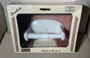 Vintage New Lenape White Porcelain Floral Blossoms Toilet Paper Holder USA Made - Picture 1 of 12