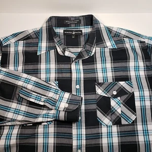 BEVERLY HILLS POLO CLUB Men's Blue Black White Button Up Long Sleeve Size XL - Picture 1 of 6