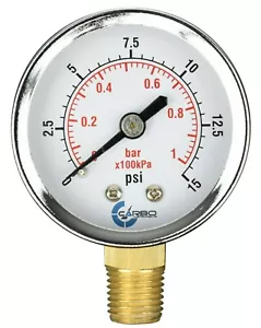 2" Pressure Gauge - Chrome Plated Steel Case, 1/4" NPT, Lower Mnt. 15 PSI - Picture 1 of 4