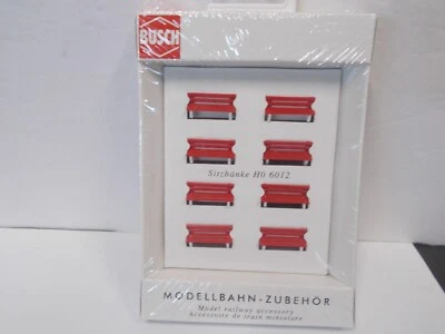 BUSCH # 6012 ~ SET OF 6 RED STATION - PARK BENCHES ~HO SCALE - Image 1 of 3