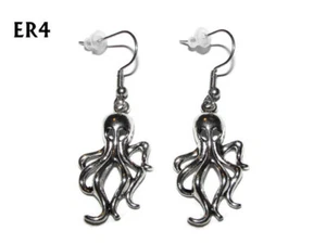steampunk earrings jewellery silver octopus hypoallergenic stainless steel #ER4 - Picture 1 of 4