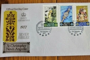 QE2 ELIZABETH SILVER JUBILEE 1977 SET DELUXE ST CHRISTOPHER NEVIS ANGUILLA FDC - Picture 1 of 1