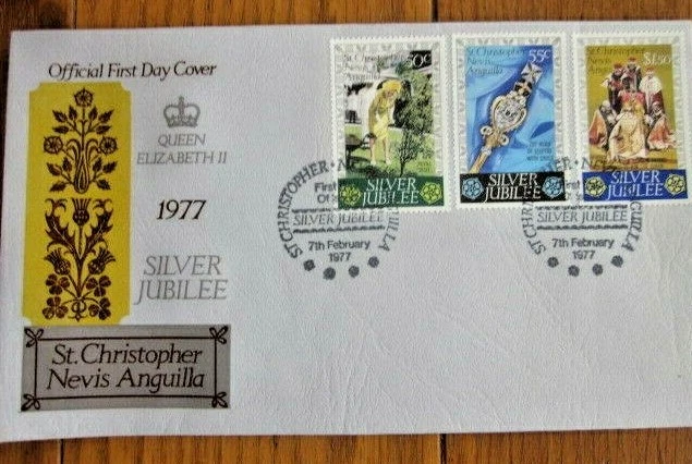 QE2 ELIZABETH SILVER JUBILEE 1977 SET DELUXE ST CHRISTOPHER NEVIS ANGUILLA FDC - Image 1 of 1