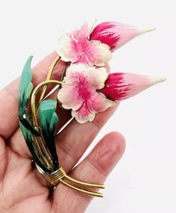 Broche grande colorido flor esmaltada pastel 3 1/2 pulgadas joyería vintage - Imagen 1 de 8