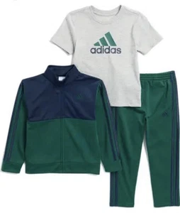 adidas Kids' 3-Stripes Tricot Track Jacket, T-Shirt & Pants Set Size M ( 10/12) - Picture 1 of 7