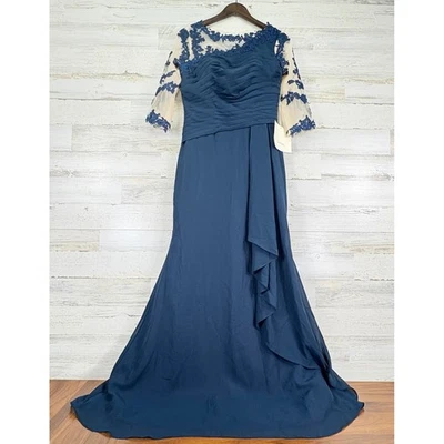 LANTING BRIDE Womens Formal Gown Evening Dress Navy Blue Lace Accents Size 10 - Image 1 of 4