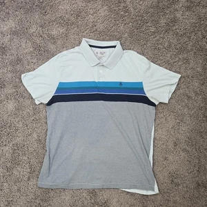 Perguin Polo Shirt Mens Large Teal Striped Short Sleeve - Picture 1 of 8