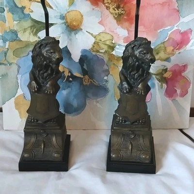Lion Rampart Table Lamps painted Bronze Finish Mid Century  - Image 1 of 4