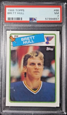 1988-89 Topps Hockey Rookies #66 Brett Hull RC HOF "The Golden Brett" NM PSA 7 - Image 1 of 4