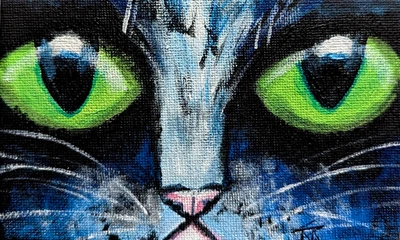 Original Black Cat Painting Collectible Expressionism Modern Art Samantha McLean - Image 1 of 2