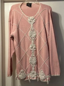 80's Vintage Radcliffe Argyle Embroidered Applique Sweater w/ Fringe Detail - Picture 1 of 8