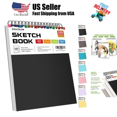 Libro de bocetos, cuaderno de bocetos encuadernado en espiral sin ácido con 68 lb/100 gsm para papel Pai... Foto 1 de 4