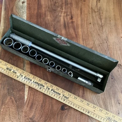 Vintage SK TOOLS 1/2" Drive Socket Set 12pc SHERMAN KLOVE W/OG Metal Box USA S-K - Image 1 of 4