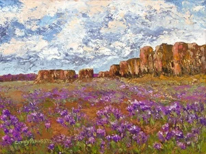 Giclee print of original oil painting 9x12” mesas/purple flowers landscape - Picture 1 of 1