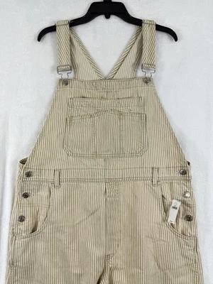 Gap Overalls 女式大码宽松卡其色条纹阔腿牛仔裤全新带标签 — 第 1/4 张图片