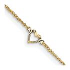 Real 14kt Yellow Gold Diamond-cut Hearts 10in Plus 1in ext Anklet; 10 inch