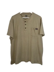 Dickies Henley T-Shirt Mens Y2K Short Sleeve Pocket Workwear Tee Beige 2XL - Picture 1 of 9