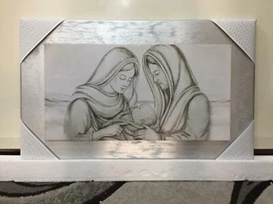 QUADRO SACRA FAMIGLIA CON GLITTER E CORNICE IN LEGNO ARGENTO - Imagen 1 de 3