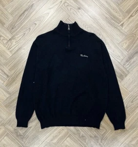 Thomas Burberry 1/4 Zip Pullover 100% Lambswool Black Sweatshirt Men’s L - Picture 1 of 10