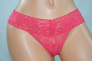 Pink Victoria's Secret Thong/String Sheer Floral Lace all over & Loop Fringe - S - Picture 1 of 2