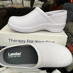 Landau Foot WoRX White Slip On Nursing Clogs/Mules Womens Sz 9-9.5 New In Box - Picture 1 of 14