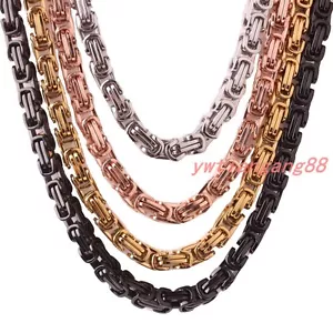 Men Chain Stainless Steel Silver/Gold/Black Tone Byzantine Box Necklace Bracelet - Picture 1 of 45