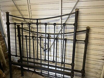 Antique Vintage Edwardian Or Victorian Black And Brass Iron Double Bed Frame • 124.10£