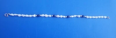 Vintage 7.5" Solid Yellow 14k Gold with Freshwater Pearl Onyx Gemstones Bracelet - Imagem 1 de 4