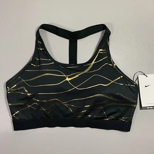 Sujetador deportivo Nike para mujer Swoosh Icon Clash correa en T negro/dorado talla L nuevo con etiquetas DM0915-010 - Imagen 1 de 8