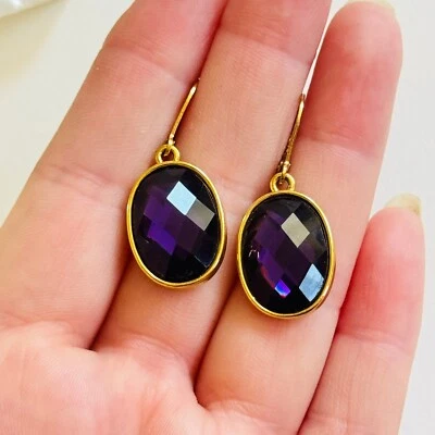 Pendientes colgantes firmados Joan Rivers perforados real gema púrpura estrás de colección raros Foto 1 de 4