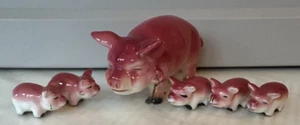 De colección Bone China Miniatura 6 Cerdos Familia Estatuillas Lechones Rosados Japón Pegatina - Imagen 1 de 12