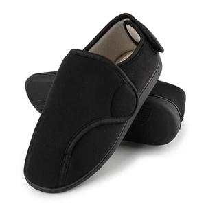 Mens Slippers Memory Foam Diabetic Slippers Wide Fit Adjustable House Shoes - Picture 1 of 17