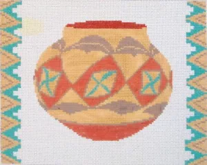 Southwest Small Pot 2 Hand Painted Needlepoint Canvas - Picture 1 of 1
