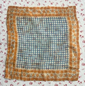Vintage 1930s Handkerchief Retro Orange Flowers Blue Dots Checked Hankie - Picture 1 of 3