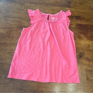 Boden girls pink cotton blend ruffle flutter tank top size 7-8 - Picture 1 of 4