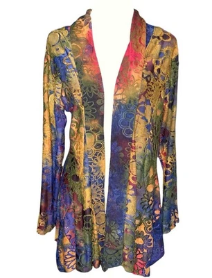 Cárdigan abierto bordado artístico boho hippie azul naranja grande Sacred Threads S/M Foto 1 de 4