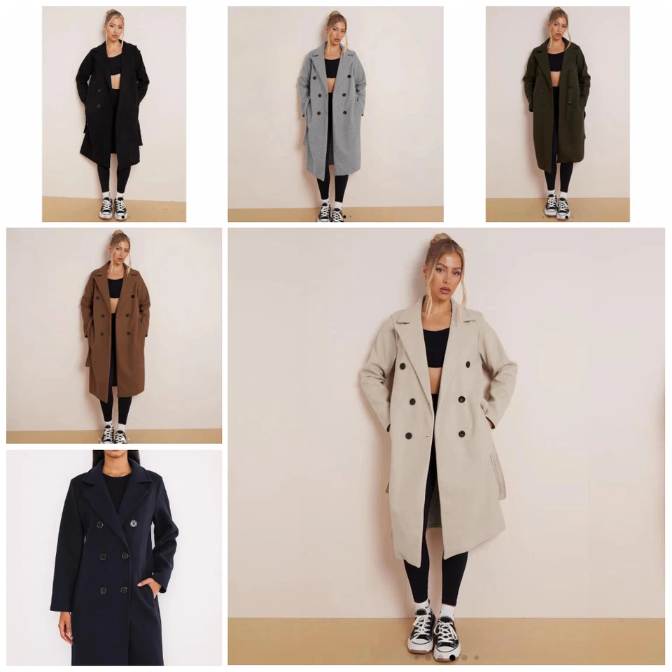 Women's Long Waterfall Italian button tie Coat Ladies Belted Drape Trench Jacket - Image 1 of 1