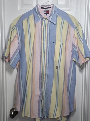 VTG Tommy Hilfiger Mens M Shirt Colorblock Striped Button 90s Y2K Short Sleeve - image 1 of 4
