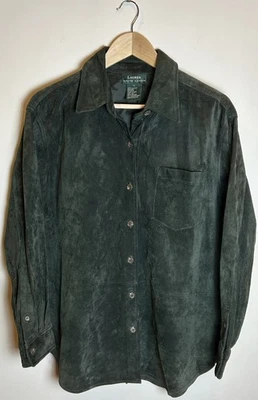 Camisa de couro vintage Lauren Ralph Lauren verde camurça ocidental tamanho G - Imagem 1 de 4