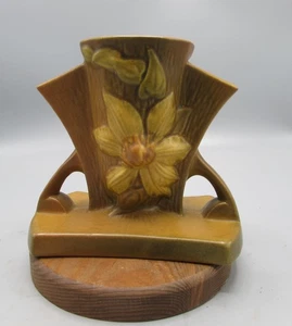 Roseville Clematis Art Pottery Brown Vase 192-5 Circa 1944 USA Floral 5inch - Picture 1 of 18