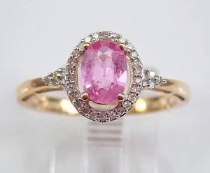 Yellow Gold Pink Sapphire and Diamond Halo Engagement Ring Size 7.25 FREE SIZING - Picture 1 of 7