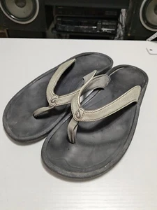 OluKai Ohana Flip Flop Sandals Black/Silver Mens 8.5 Womens 10 - Picture 1 of 8
