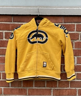 Винтажная молодежная толстовка с капюшоном Y2k Ecko Unltd Sherpa с подкладкой размер 5 желтая/черная - Изображение 1 из 4