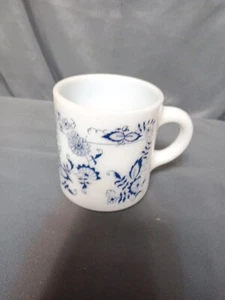 Vintage Hazel Atlas Platonite Milk Glass Mug Blue Vine - Picture 1 of 7
